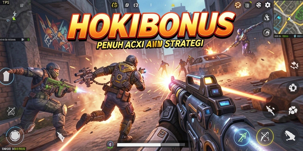 Screenshot gameplay HOKIBONUS yang menunjukkan aksi seru dalam pertempuran TPS.