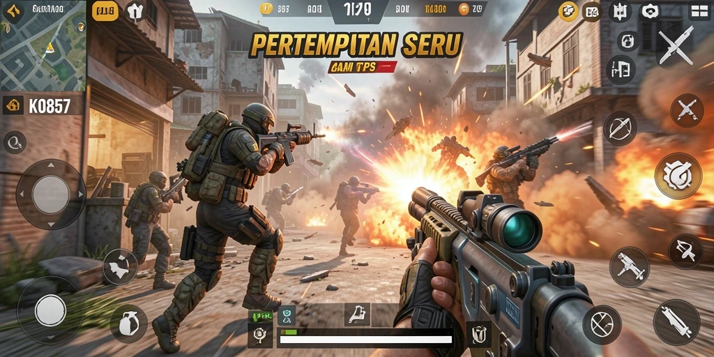 Screenshot utama KO857 menampilkan aksi menegangkan dalam pertempuran TPS.