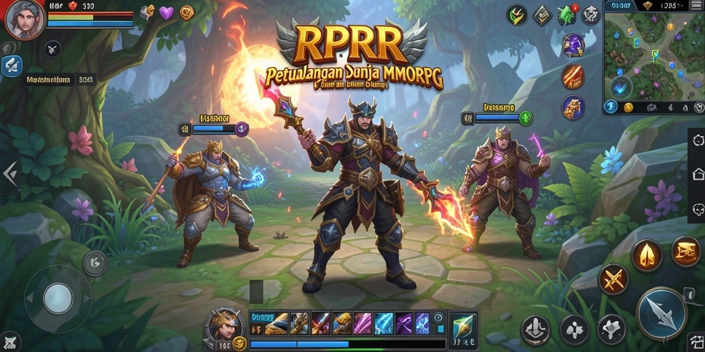 Tampilan gameplay RPRR menampilkan pertempuran seru dalam dunia fantasi besar.