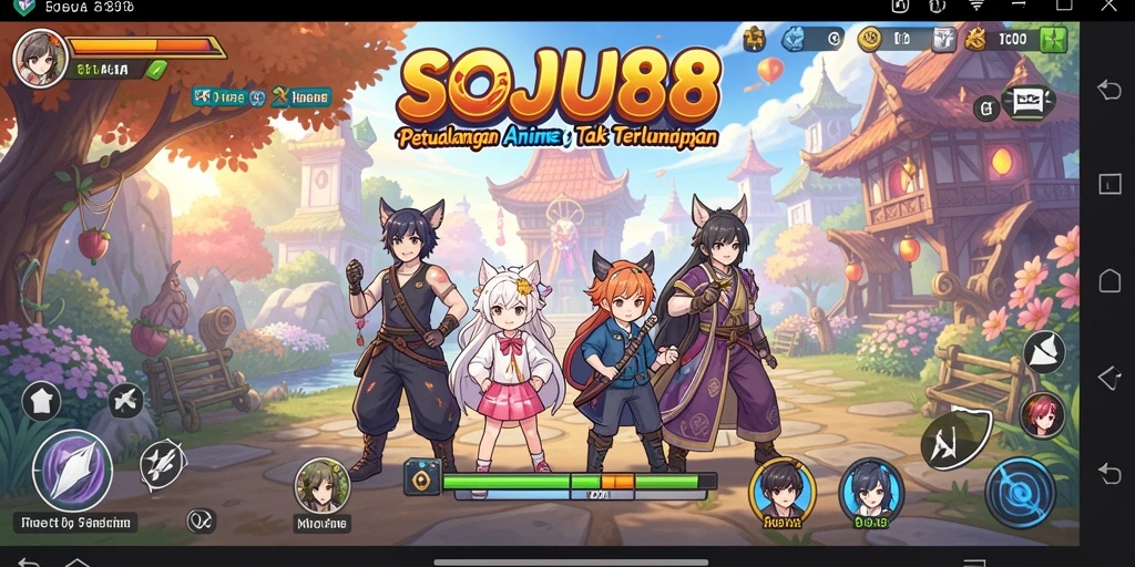Tampilan utama gameplay <strong>SOJU88</strong> dengan karakter anime yang menarik.