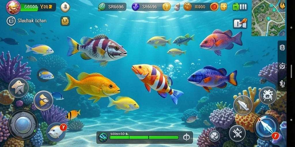 Tampilan gameplay seru dalam SR6666 saat menangkap ikan.