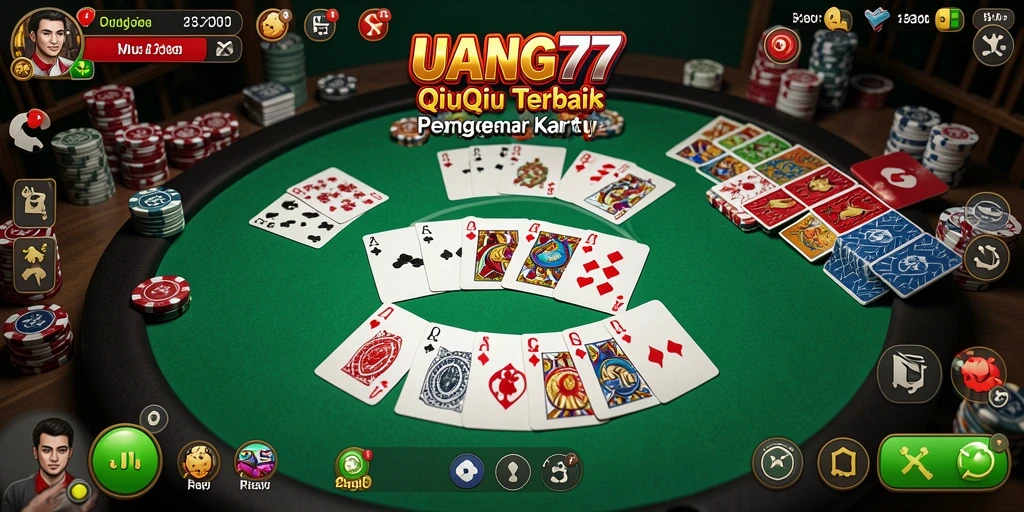 Screenshot UANG77 menampilkan aksi seru permainan QiuQiu.