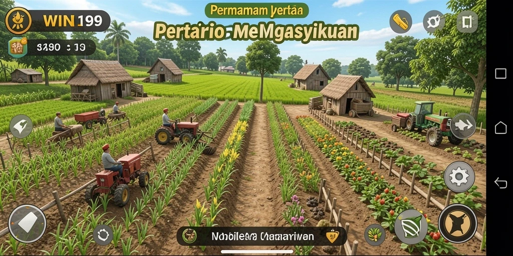 Tampilan gameplay yang menunjukkan aktivitas pertanian dalam WIN199.